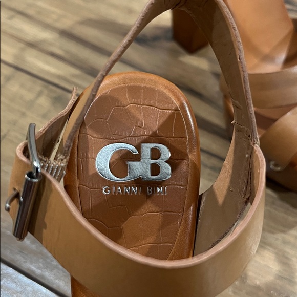Gianni Bini Women’s Tan Leather Platform Sandals with Chunky Heel Sz 8.5 Summer - Picture 3 of 10